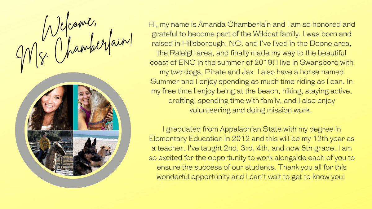 Over the coming days, we will be introducing our new Wildcats.  Please join us in welcoming Ms. Chamberlain to the White Oak family.💚🤍 #WildAboutWhiteOak