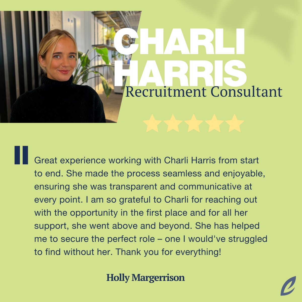It's Testimonial Thursday! 

Today we're sharing some incredible 5* feedback about our Recruitment Consultant, Charli! 🙌 

Holly, you are the perfect match for this role and our client, and we wish you all the best in your new chapter! 💼 

#testimonial #consulting