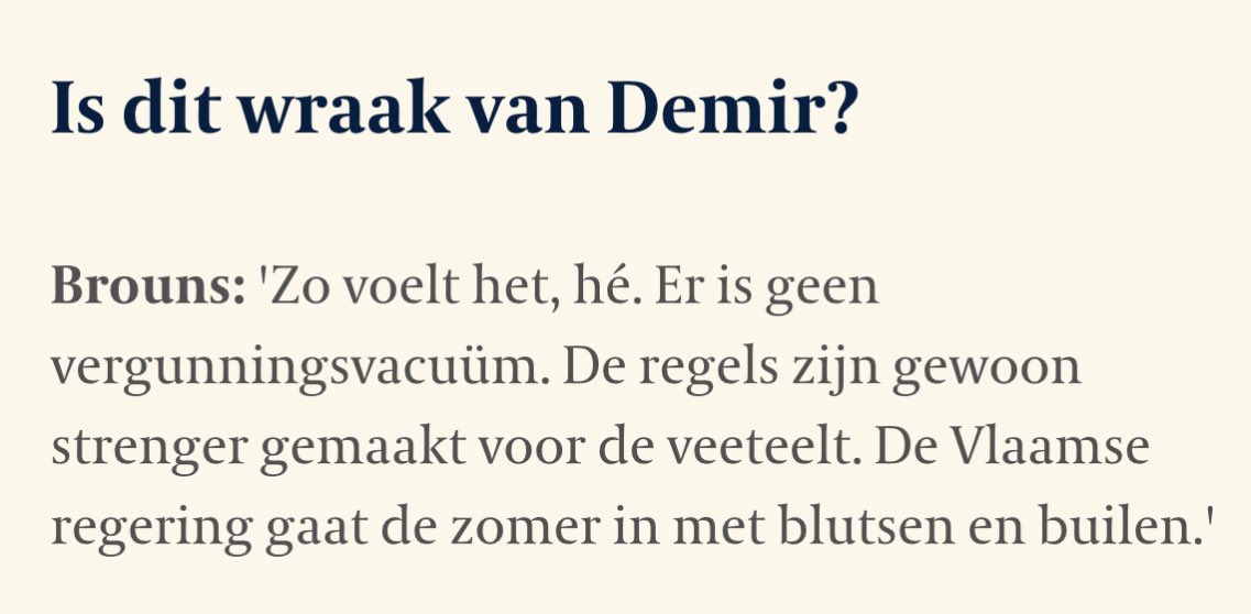 Collega Brouns zegt vandaag in De Tijd: “Er is geen vergunningsvacuüm”. De rechter corrigeert hem vandaag pijnlijk. De blutsen en builen zijn voor onze ganse economie en welvaart. Tijd voor verantwoordelijkheidszin.