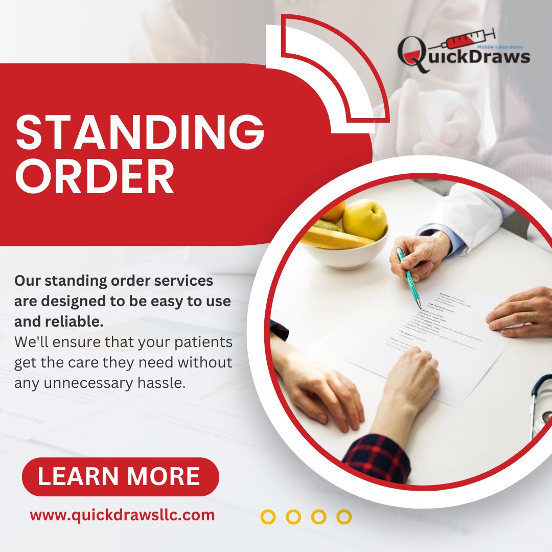 QuickdrawsLab's tweet image. 🏥 Convenience and efficiency are top priorities for healthcare providers. That&apos;s why our standing order services are designed to be easy to use and reliable. 

👉 Learn More: quickdrawsllc.com 👈

#HealthcareProviders #StandingOrder #Convenience #Efficiency