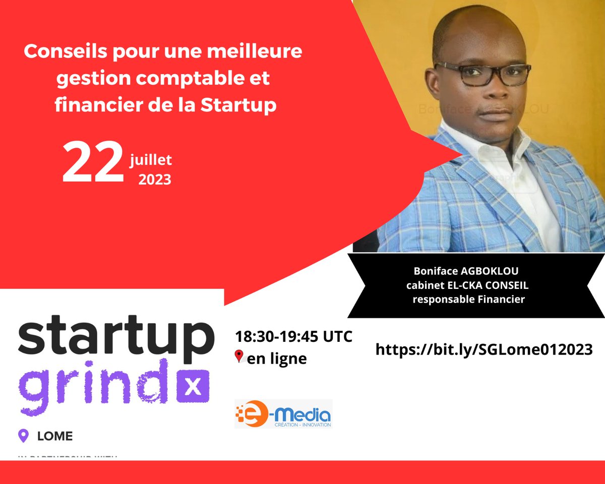 eMediaTg's tweet photo. Vous avez besoin de conseil pour une meilleure gestion comptable et financier de votre Startup ?
Lire la suite ici 👉https://t.co/4XQRDvbgRy
Alors qu’attends-tu pour t’inscrire ?

Lien d’inscription : https://t.co/OZDaflKm0L

Heure : 18:30 – 19:45 UTC https://t.co/PBRw3jC7D9