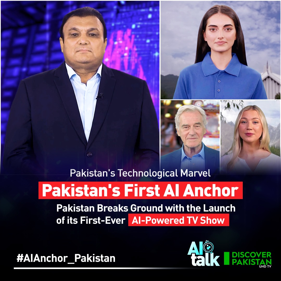 Congratulations to Pakistan and hats off to Discover Pakistan HDTV on the historic launch of world's first AI TV Talk Show hosted by it's inaugural AI Anchors. #AiAnchor_Pakistan