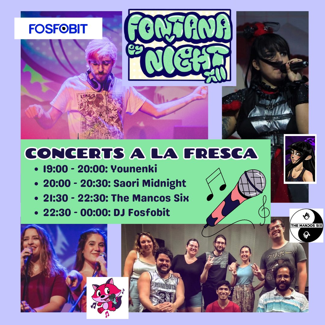 ALC_Stronghold's tweet photo. Aquesta #FontanaByNight tenim concerts a la fresca! 
⌛️ 19h @younenki_music 
⌛️ 20h Saori Midnight
⌛️ 21:30h @mancosix 
⌛️ 22:30h @Fosfobit 

https://t.co/vSsNI7XLbv https://t.co/6Myt4iRSQO