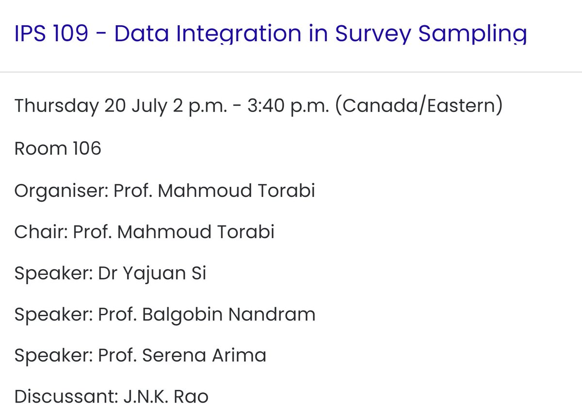 ..at 14.00 in Room 106 IPS109 “Data Integration in Survey Sampling”…4/4