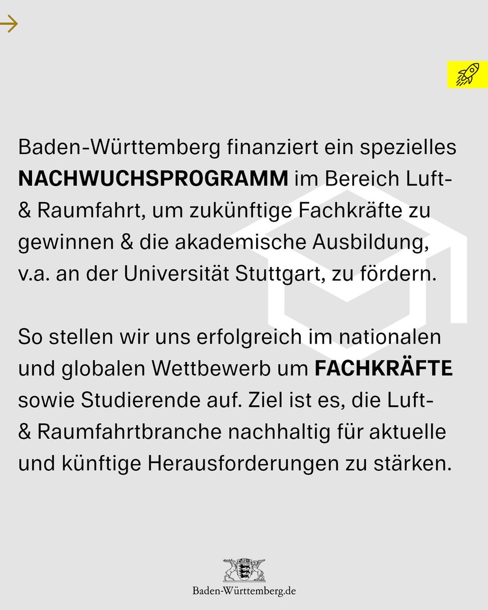 RegierungBW's tweet photo. Wie sieht #Luftfahrt & #Raumfahrt in 2050 aus?🚀✈️ Wir sagen CO2-neutral & stellen mit #aerospaceLÄND die Weichen. Mit 4,4 Mio. € fördern wir in unserer Strategie u.a. die Gewinnung von #Fachkräften – die unersetzlich sind für die Zukunftsaufgabe #Klimaneutralität! #SpotlightBW https://t.co/7YEK4gE9E5