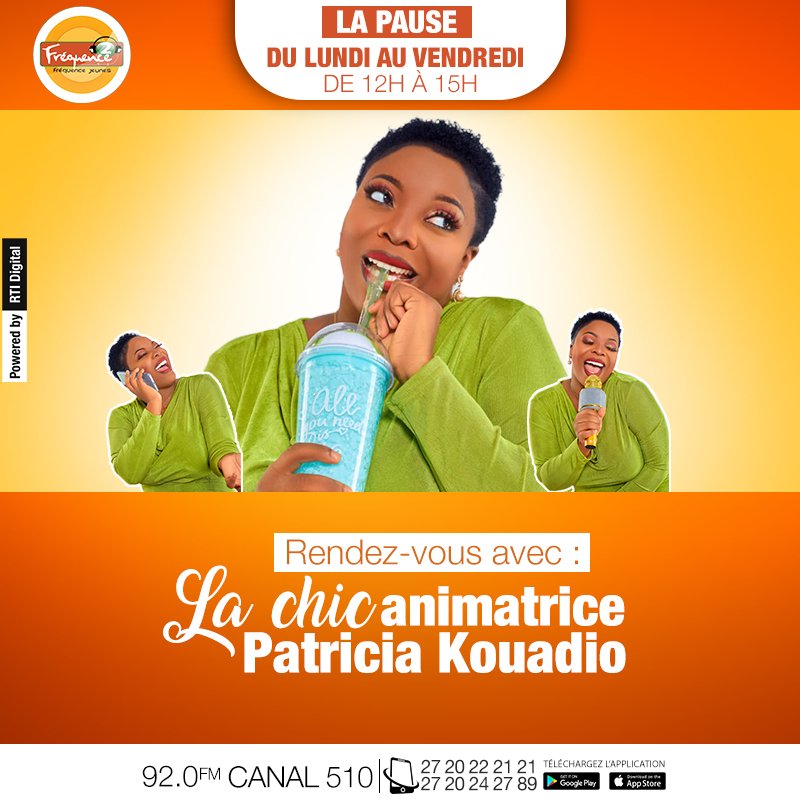 FREQUENCE2_CIV's tweet photo. #LaPause sur FREQUENCE 2 avec la chic animatrice Patricia Kouadio du 𝐋𝐮𝐧𝐝𝐢 𝐚𝐮 𝐕𝐞𝐧𝐝𝐫𝐞𝐝𝐢 𝐝𝐞 𝟏𝟐𝐇 𝐚̀ 𝟏𝟓𝐇 (𝐆𝐌𝐓)
☎️ 27 20 22 21 21 / 27 20 24 27 89 | 📻 92.0 FM | 📺 bouquet Canal+ 510
📱APPLICATION FRÉQUENCE 2 https://t.co/HNCDDATxs3