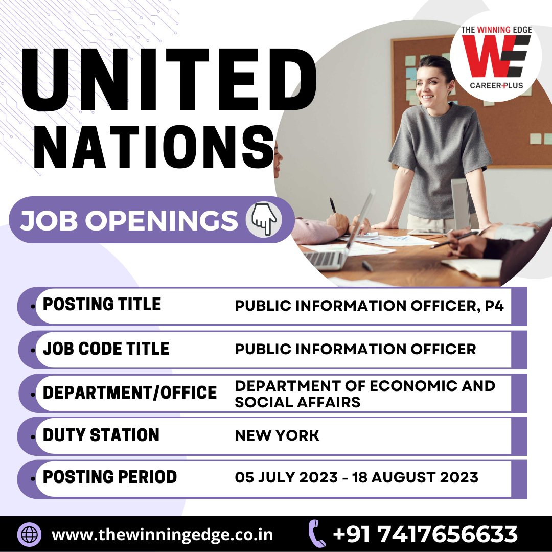 New Job Opening!
Job Opening Number: 23-Public Information-DESA-212073-R-New York (X)
Share this with your friends as well.
For more details, contact us at-
+91 79993 56350
+91 82799 08864
#JobOpening #CareerOpportunity #PublicInformationOfficer #EconomicAndSocialAffairs #NewYork