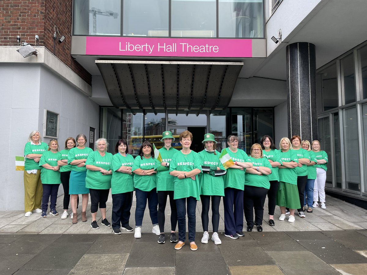 SIPTU's tweet photo. 📸 SIPTU Women recreating the iconic #IWNT team photo at Liberty Hall on the occasion of the historic opening game of the #FIFAWWC 

#RESPECT #COYGIG 🇮🇪⚽️ https://t.co/wcvIIEhoRz