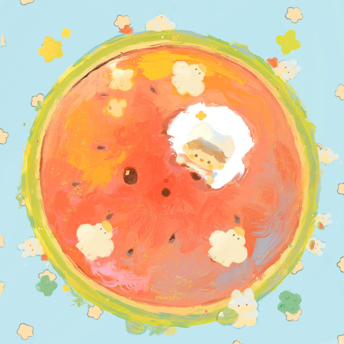 blue background food bird fruit food focus hat watermelon  illustration images