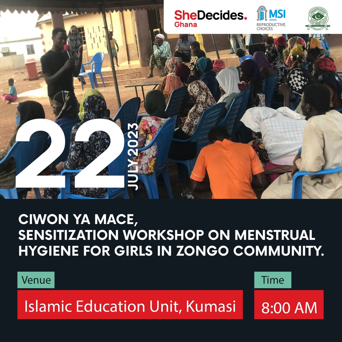 Empowering Girls in the Zongo Community!!!
Join us for a Menstrual Hygiene Sensitization Workshop as we engage in meaningful discussions, foster awareness, and promote positive change.

If you’re in Ashanti Region, do join us as we break barriers  and embrace a healthier future!