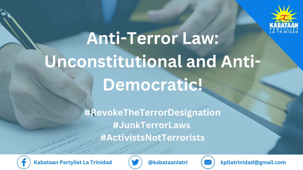 The Anti-Terrorism Act of 2020 was signed on July 3, 2020, and ever since then, it has done nothing for human security, and instead terrorized the Filipino people critical of the way the government is being run.
#RevokeTheTerrorDesignation
#JunkTerrorLaws 
#ActivistsNotTerrorists