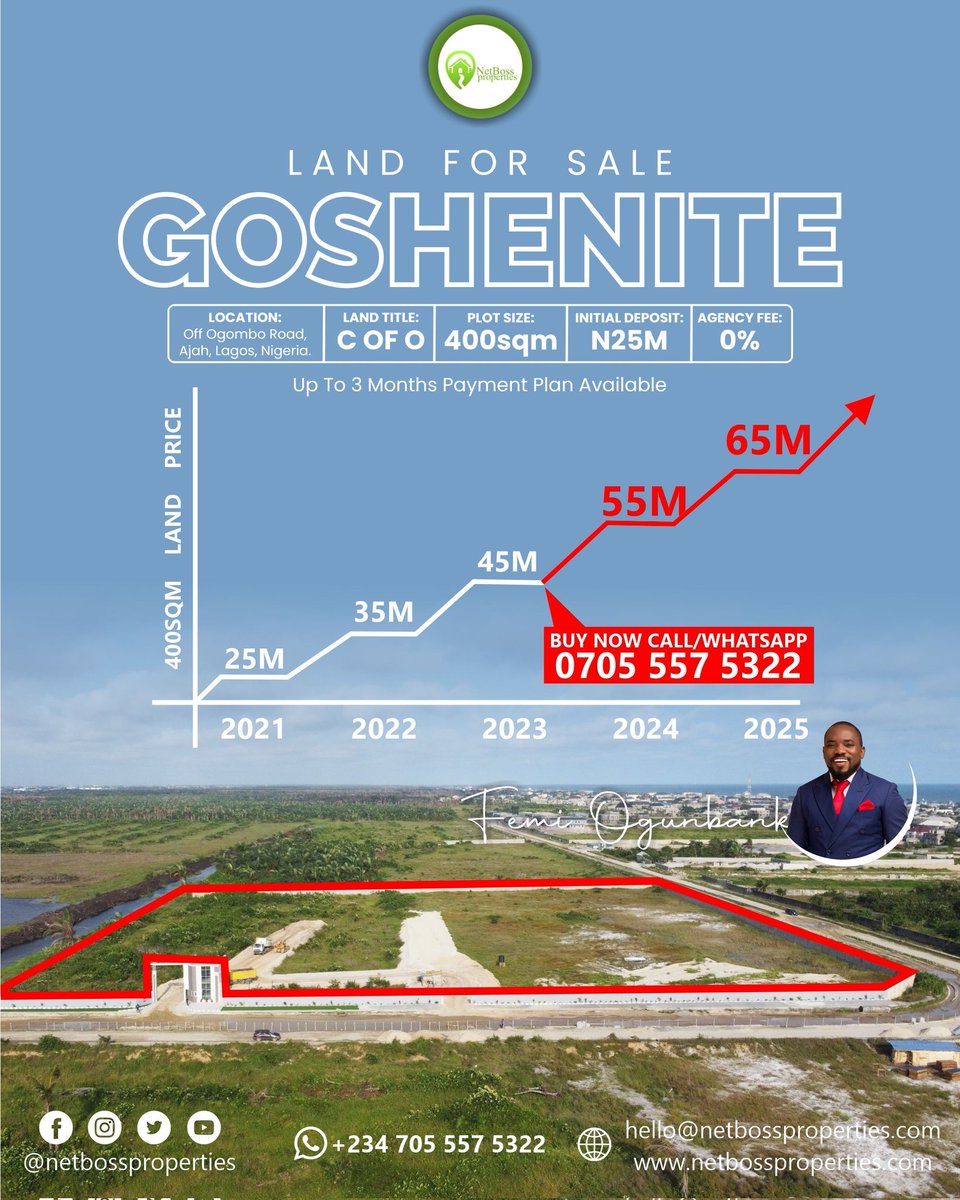 Netbossproperty's tweet photo. #LagosLandForSale

𝗟𝗼𝗰𝗮𝘁𝗶𝗼𝗻:
Okun-Ajah, Off Ogombo Road, Ajah, Lagos.

𝗟𝗮𝗻𝗱 𝗧𝗶𝘁𝗹𝗲:
Government Allocation / C of O

𝗟𝗮𝗻𝗱 𝗦𝗶𝘇𝗲 &amp; 𝗣𝗿𝗶𝗰𝗲:
400sqms : N45M

𝗙𝗼𝗿 𝗣𝗹𝗼𝘁 𝗥𝗲𝘀𝗲𝗿𝘃𝗮𝘁𝗶𝗼𝗻/ 𝗦𝗶𝘁𝗲 𝗩𝗶𝘀𝗶𝘁𝘀:
Call/Whatsapp Femi 07055575322 https://t.co/8RSTB56t4M