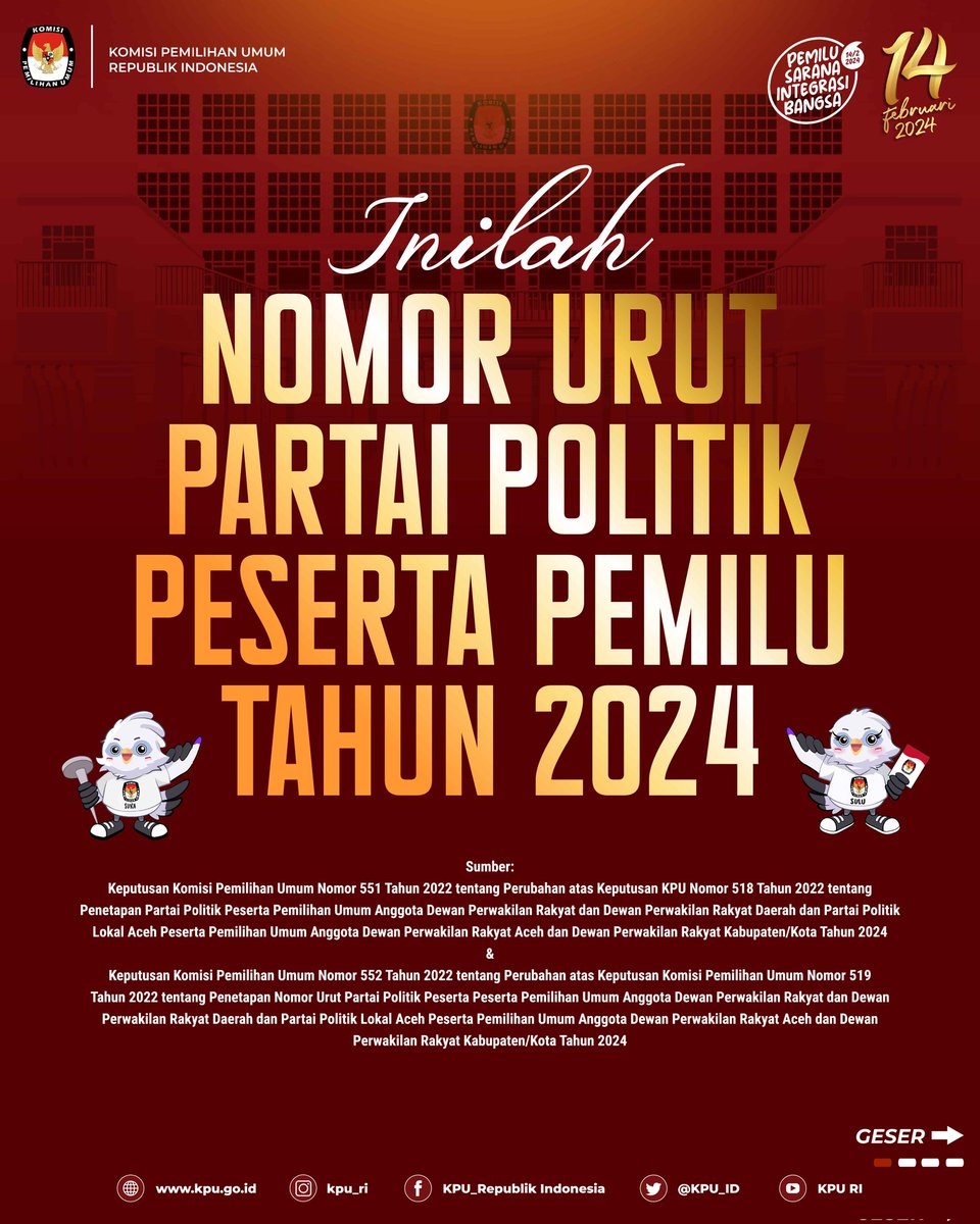 KPU_ID's tweet photo. #TemanPemilih, kamu perlu tahu inilah nomor urut Partai Politik Peserta #PemiluSerentak2024 ...

Yuk kenali lebih dekat dengan menyimak infografik ini ya...!

#KPUMelayani https://t.co/Gm5sbNh1gs