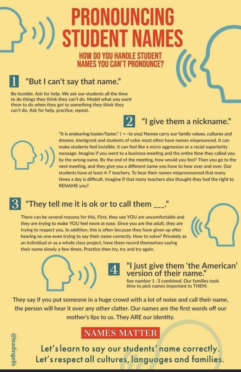 This. Right here. I am borrowing this from a former student of my, Sushma. 

➡️ Learning your students names and how to pronounce them should be top priority. This is the first connection you make with them. Make it a good one!