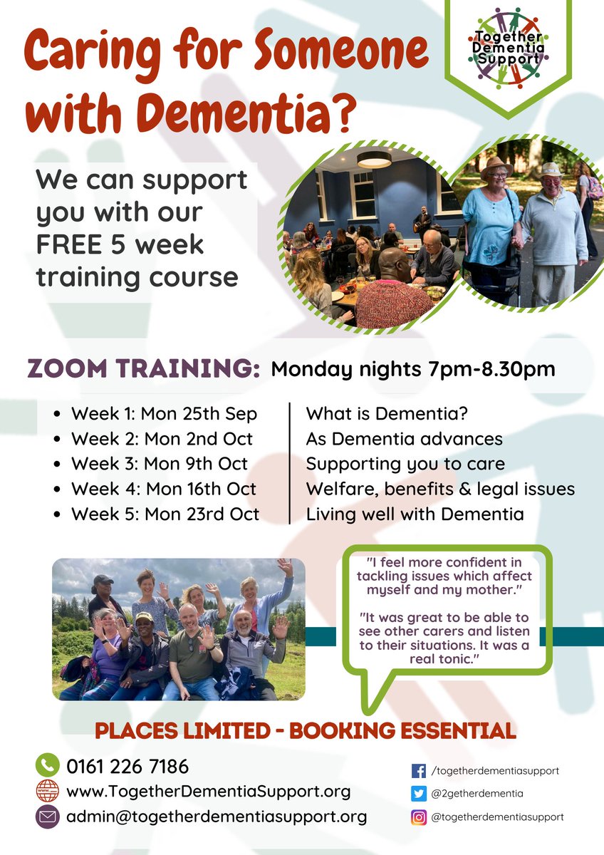 Carers Manchester (@carersmcr) on Twitter photo Caring for someone with Dementia Zoom sessions with <a href="/2getherDementia/">Together Dementia Support</a> this Autumn 👇 Caring for someone with Dementia Zoom sessions with <a href="/2getherDementia/">Together Dementia Support</a> this Autumn 👇