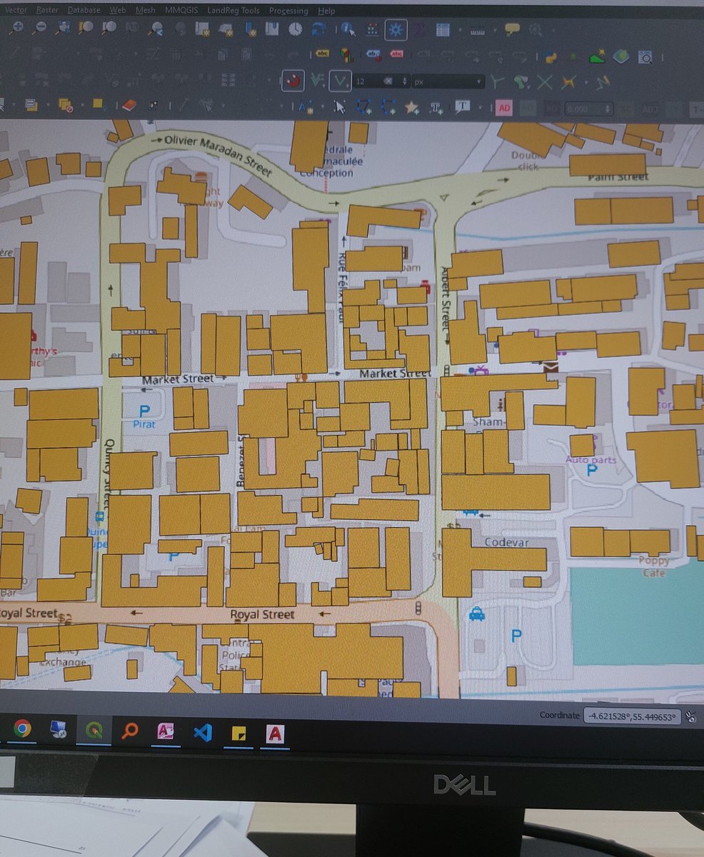 Google Open Buildings dataset overlayed on OpenStreetMap user-validated features in Seychelles. Note the various overlaps on roads and other features. AI datasets are beyond amazing but still need human intervention before uploading on OSM.