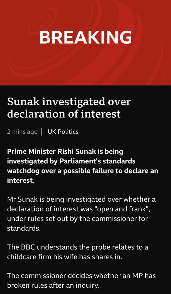 He didn’t declare that he was giving £50m to his father-in-law as Chancellor. He didn’t declare he owned £530m of shares in Moderna when he bought the Covid vaccine off them. Now he bungs his wife Government money. 3 strikes he should be in jail.