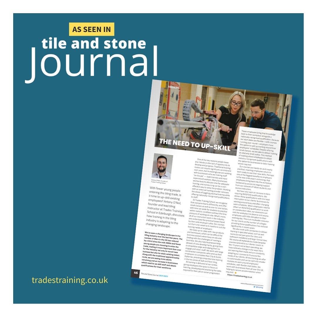 tradestraining1's tweet image. The new issue of Tile &amp;amp; Stone Journal @tsjmag   is out and we have a full page feature 🙌

“With fewer young people entering the tiling trade, is it time to up-skill existing employees?”

tileandstonejournal.com/featured-artic…

#tilingpro