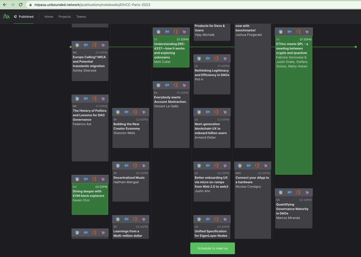 The number of side-events @ EthCC / Paris, made me FOMO for 4 days in a row. Here is a dynamic, mobile friendly calendar, that allows you to select whatever and whenever, with calendar links and what not.

Hope this helps. A few more days to go!

mipasa.unbounded.network/publications/n…
