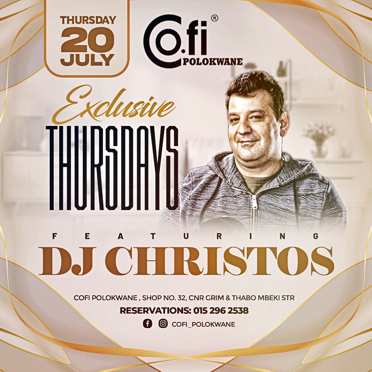 * EXCLUSIVE THURSDAYS *
 
You already know the vibes🥂

Let’s kick start the Cofi weekender  in style tonight ft <a href="/djchristossa/">CHRISTOS KATSAITIS</a> 🚀🔥
.
.
#exclusivethursdays#cofi #eatchillate #goodvibes #polokwane