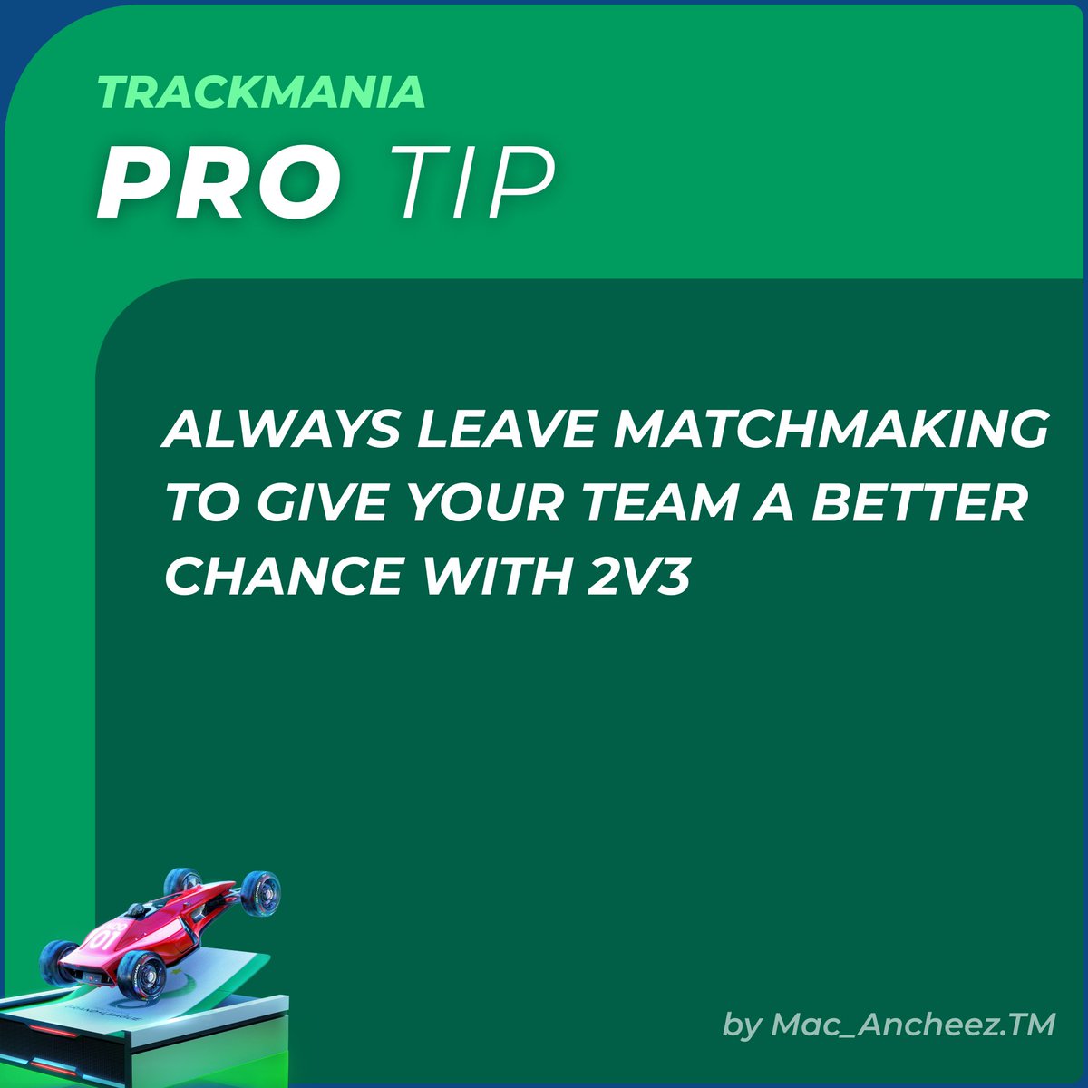 TMProTips's tweet image. Use this community pro tip for a better matchmaking experience!

Follow for more professional Trackmania tips to improve your driving skills and get easy author times!

#trackmania #skill #racing #game #videogame #gamer #gaming  #playstation #xbox