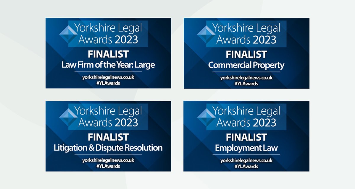 Delighted to be shortlisted in four categories at the <a href="/Yorkshire_Legal/">Yorkshire Legal</a> Awards!

Great recognition for all the team's work over the last 12 months. Well done all.

Good luck to all the finalists. We'll see you at the awards on 5 October!

#YLAwards