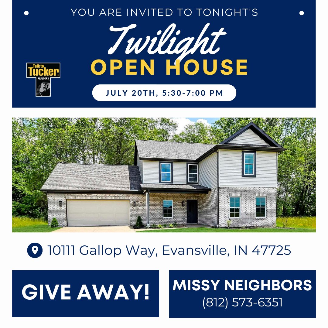 missyn1967's tweet photo. Twilight open house is tonight! Stop by this beautiful house on the northside of Evansville and then check out all the other open houses Tucker has tonight. Gift card giveaway!!! https://t.co/J7lHM2bVXl #letstalk #talktotucker #newburghRealtor #twilightopenhouse #homesforheroes https://t.co/lPfdgDxfmT