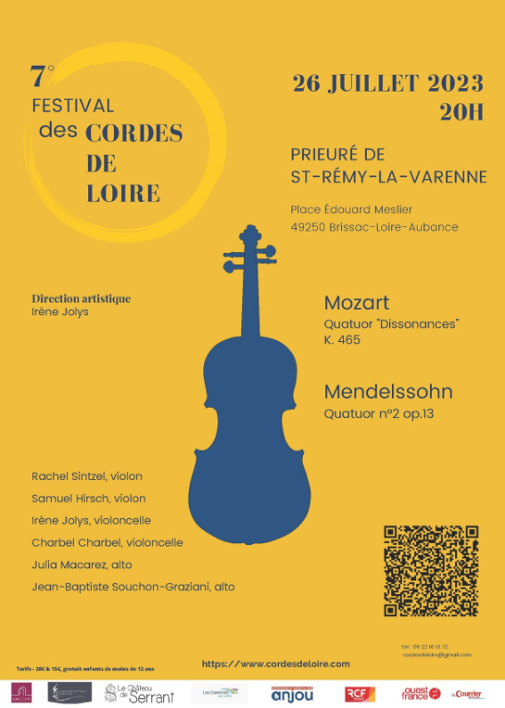 CordesdeLoire's tweet photo. Festival des Cordes de Loire 7ème édition - Concert du 26 Juillet 2023 à 20h au prieuré de Saint-Rémy-la-Varenne . #alcl2023 , #anjou, #musique #classicalmusic @francemusique #musiqueclassique  @radioclassique @RotaryFR @AngersMetropole @angersinfo @bernstephane @nikosaliagas https://t.co/HZgmUdJeyp