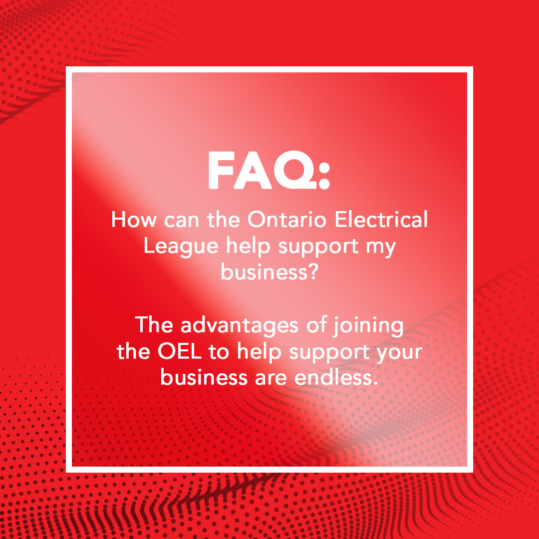 Why join the OEL? Access to networking, and training opportunities and government relations. Learn more at: joinoel.ca/faqs/ Join now, or make the most of your membership by getting involved today. #OntarioElectricalLeague #OEL