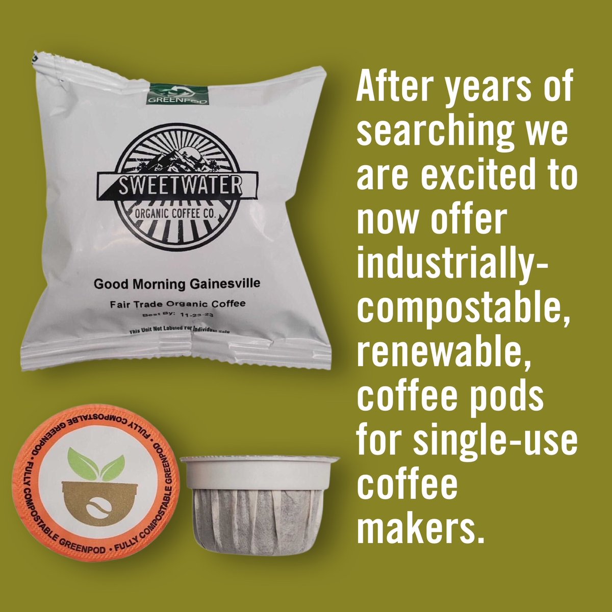 Do you know someone who uses cups?  Suggest a better cup of coffee for them and break the cycle going sitting in the landfill. Our GOOD MORNING GAINESVILLE beans are in this compostable cup and its remarkably good!