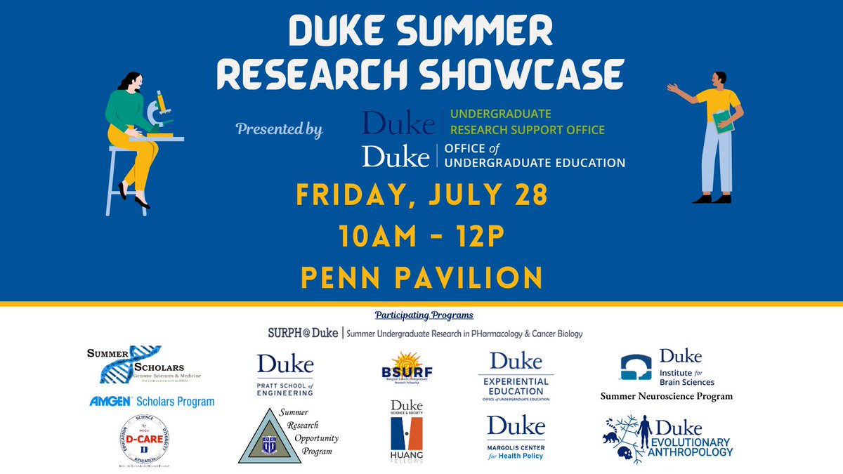 Don't miss the upcoming Duke Summer Research Showcase! Our summer interns will present their research alongside students from other programs across Duke on July 28 at Penn Pavilion. Learn more here: duke.is/p/vk8p