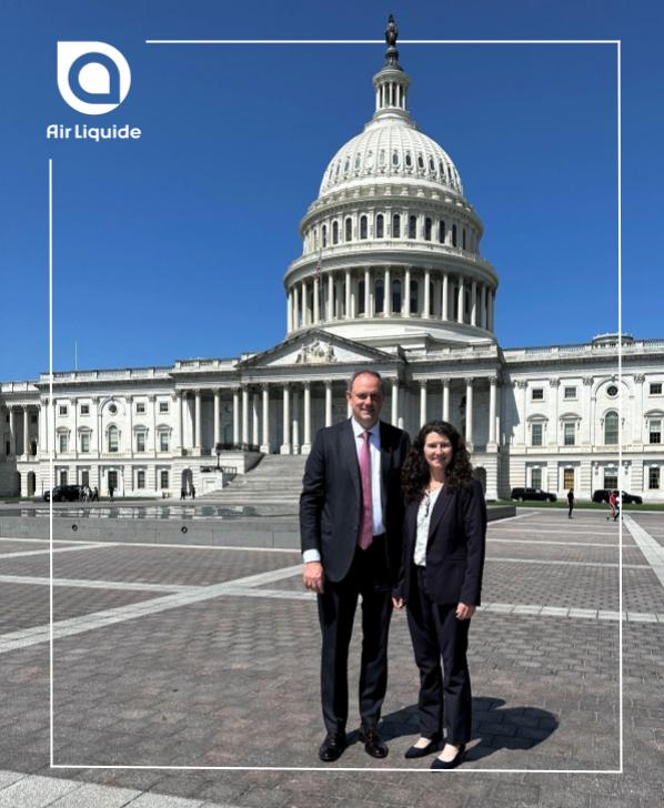 Adam Peters, CEO of Air Liquide North America and Katie Ellet, Air Liquide's President of Hydrogen Energy &amp; Mobility, North America, recently visited Capitol Hill to emphasize the importance of #H2 #energy technologies needed to advance the USA toward a more sustainable future!🇺🇸