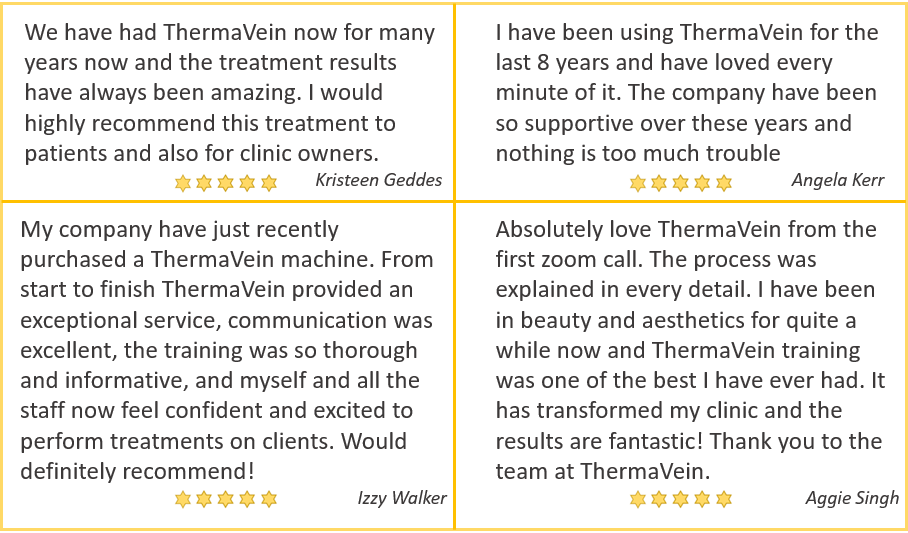 thermavein's tweet photo. ThermaVein are passionate about treating thread veins, & equally passionate about keeping our customers happy. We provide fantastic training & on-going support.
Don't take our word for it look at these reviews.
#thermavein #threadveins #spiderveins #beauty #aesthetics #IPL #laser https://t.co/UDg9ilUqKB