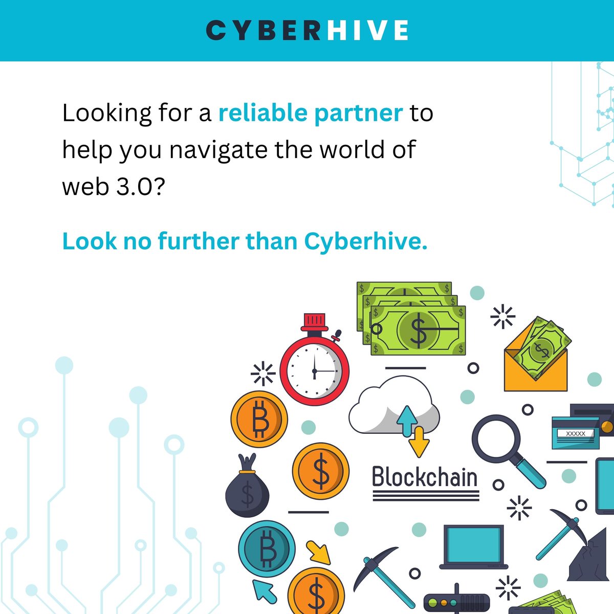 Cyberhive_net's tweet photo. From decentralized finance (DeFi) to non-fungible tokens (NFTs) and beyond, our seasoned professionals will demystify the intricacies of Web3.0🌐🚀

#Web3  
#NFTs 
#DeFi 
#Link 
#polygon2
#DCK
#Blockchain
#BRISE 
#XRP
#NFTCommunity https://t.co/bzN45HqnsQ