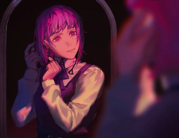 putting on earrings 