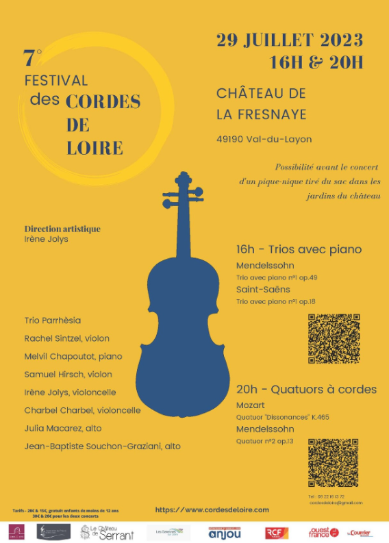 CordesdeLoire's tweet photo. Festival des Cordes de Loire - Concerts du 29 juillet au Château de la Fresnaye à 16h Trio avec Piano et 20h Quatuor à Cordes. #alcl2023 #musique #classicalmusic #musiqueclassique @radiofrance @ARTEconcertFR @RCFANJOU @Anjoutourisme @bernstephane @nikosaliagas @FestivaldAnjou https://t.co/YCMy2Iv24z
