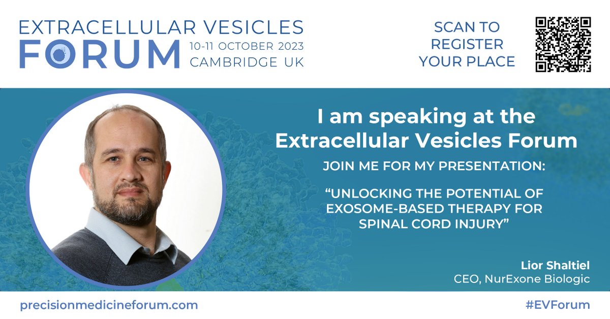 We are thrilled to have @liorshal joining us in Cambridge this October for the #EVForum to talk about Exosome Based Therapies and Regenerative Medicine. Don't miss our early bird offer which ends August 18th. Book your place here precisionmedicineforum.com/our-conference…