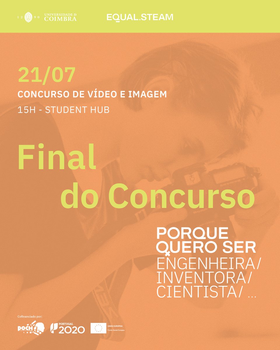 A final do Concurso de vídeo e imagem “Porque Quero Ser Engenheira/ Inventora/ Cientista…” está a chegar! É já amanhã, dia 21 de julho, às 15h, no Student Hub, Polo 1. Vamos ficar a conhecer as/os três melhores imagens/vídeos! Contamos contigo!
buff.ly/43AtU1N
