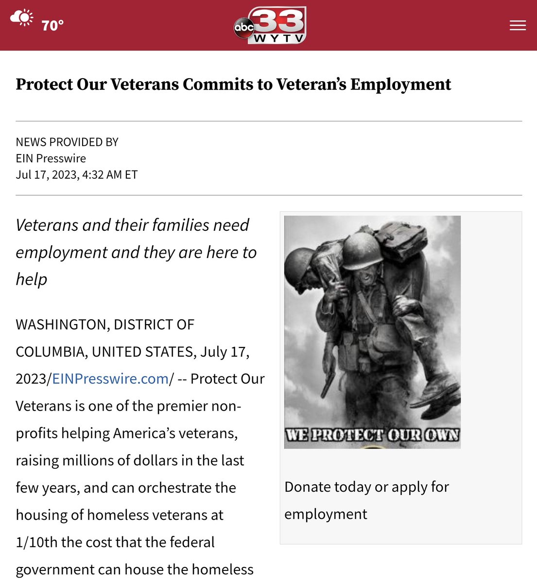 Jobs! Jobs! Jobs! We have employment and training opportunities for veterans and their immediate families. Go to protectourveterans.org and leave your resume, sign up for a training, or leave a donation to support our wonderful programs, where every dollar goes to veterans.