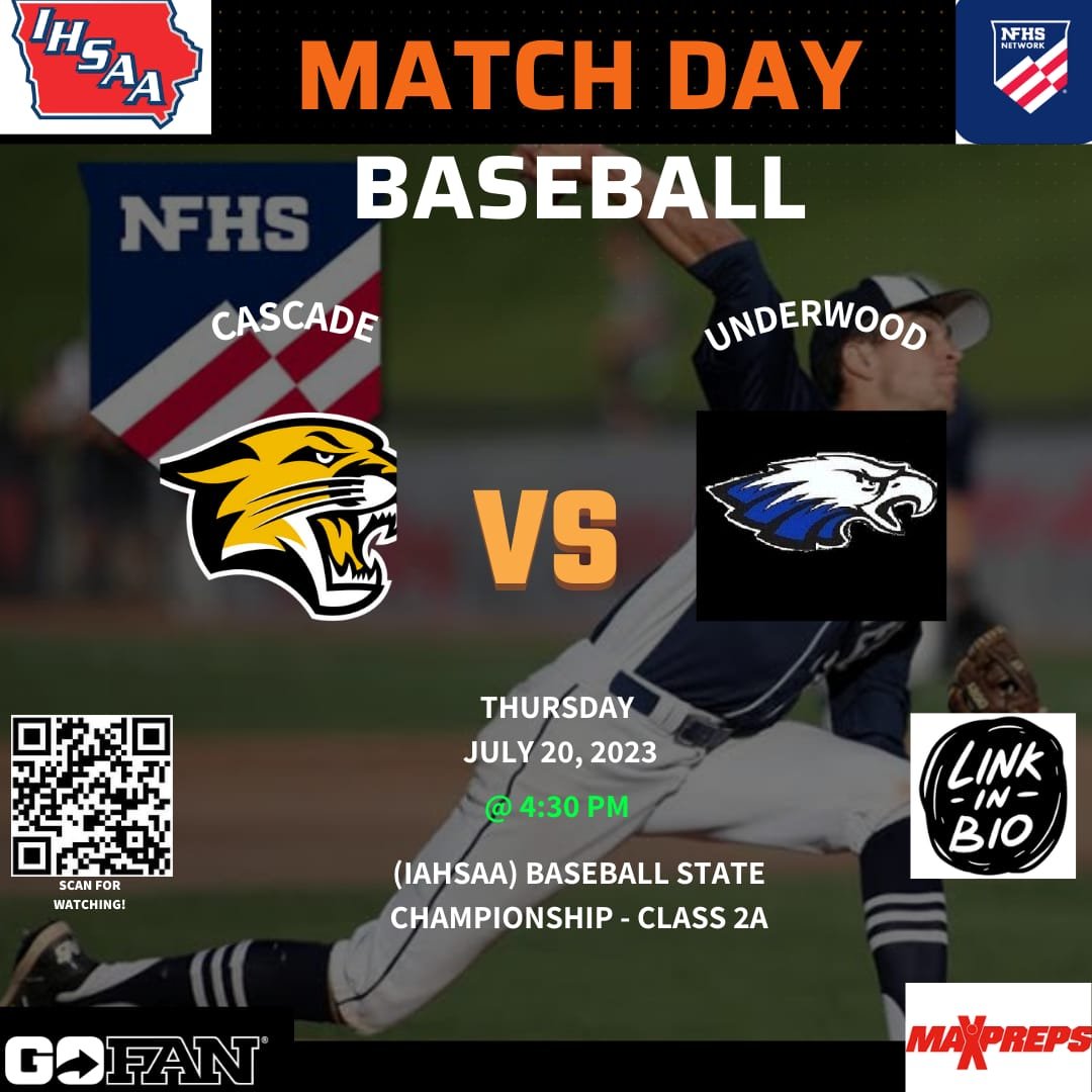 IAHSAA SPORT (@iahsaa_sport) on Twitter photo 🏆2023 IHSAA BASEBALL - CLASS 2A
⚾CASCADE🆚UNDERWOOD
📺Live Stream On: bit.ly/Livestreamhsba…
🗓 Today
⏰4:30 PM
<a href="/CougarsCascade/">Cascade Cougars</a> <a href="/CHScougsbasball/">Cascade Baseball</a> <a href="/CascadeCougsAD/">CascadeCougarsAD</a> <a href="/CascadeHOF/">Cascade High School Athletic Hall of Fame</a> <a href="/JesseGavin1/">Jesse Gavin</a> <a href="/uhs_pride/">UHSPride</a> <a href="/DirtyUbaseball/">Underwood Baseball</a> <a href="/barstool_u/">Barstool Dirty U</a> <a href="/nmechaelsen/">Nate Mechaelsen</a> @1mjr4 <a href="/UndStdntSection/">The Eagles Nest</a> <a href="/UESBLUEPRIDE/">UESPRIDE</a> 🏆2023 IHSAA BASEBALL - CLASS 2A
⚾CASCADE🆚UNDERWOOD
📺Live Stream On: bit.ly/Livestreamhsba…
🗓 Today
⏰4:30 PM
<a href="/CougarsCascade/">Cascade Cougars</a> <a href="/CHScougsbasball/">Cascade Baseball</a> <a href="/CascadeCougsAD/">CascadeCougarsAD</a> <a href="/CascadeHOF/">Cascade High School Athletic Hall of Fame</a> <a href="/JesseGavin1/">Jesse Gavin</a> <a href="/uhs_pride/">UHSPride</a> <a href="/DirtyUbaseball/">Underwood Baseball</a> <a href="/barstool_u/">Barstool Dirty U</a> <a href="/nmechaelsen/">Nate Mechaelsen</a> @1mjr4 <a href="/UndStdntSection/">The Eagles Nest</a> <a href="/UESBLUEPRIDE/">UESPRIDE</a>