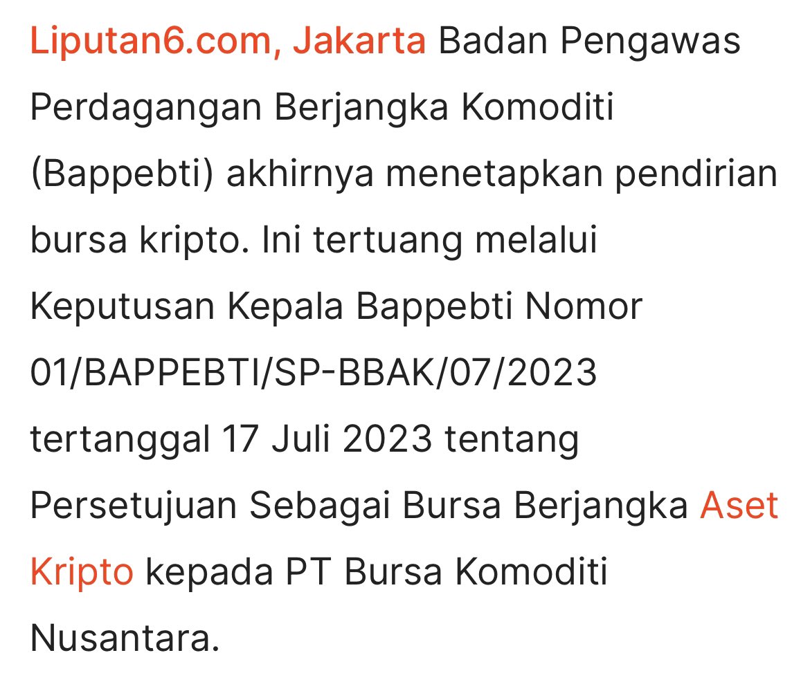 anggaandinata's tweet photo. Selamat kepada:
PT Bursa Komoditi Nusantara sebagai bursa berjangka aset kripto
&amp; 
PT Tennet Depository Indonesia sebagai pengelola tempat penyimpan aset kripto. https://t.co/wkCmDnFrnj