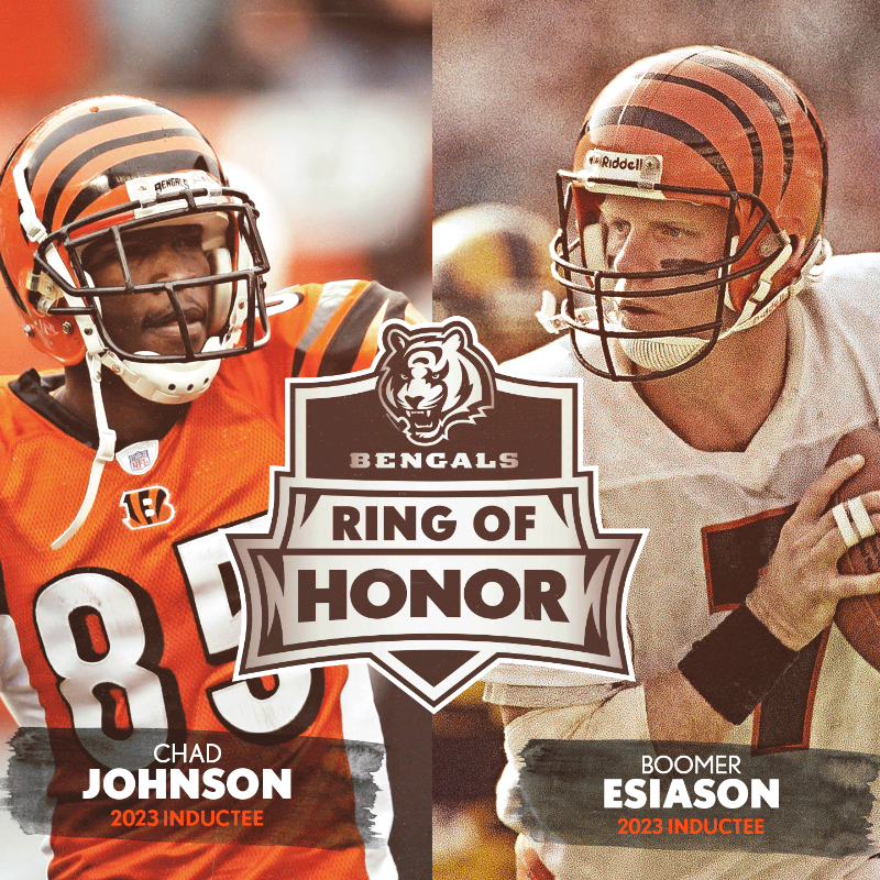Bengals's tweet photo. Chad Johnson and Boomer Esiason are this year’s Ring of Honor inductees!

On September 25th at halftime vs the Rams, they will be recognized with a special induction ceremony.