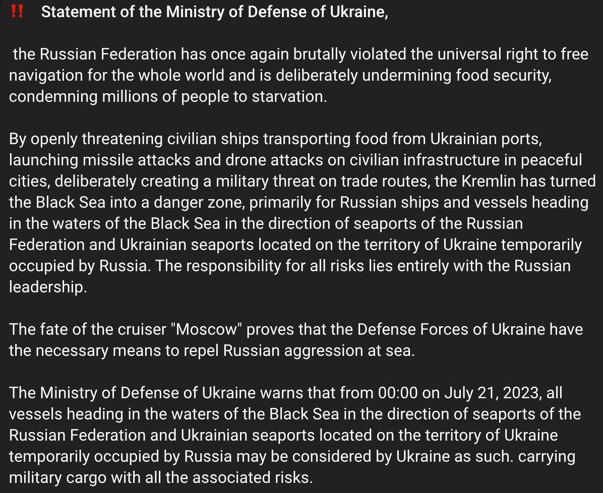 [情報] 烏克蘭國防部宣布封鎖所有俄佔區港口