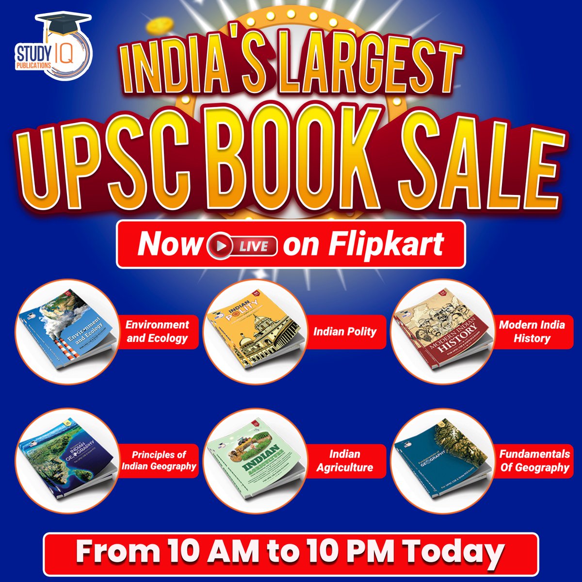 upsciq's tweet photo. India's Largest UPSC Book sale now Live on Flipkart From 10 AM to 10 PM today
Shop now and save big!
StudyIQ Flipkart Store : https://t.co/YvrpeAKYPU
#indianeconomy #indiangeography #indianartandculture #indianpolity #modernindianhistory #governanceinindia #upscquestions https://t.co/A70jUCHIrl