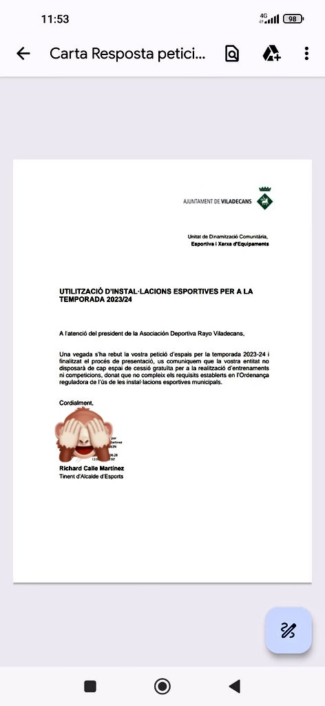 El <a href="/ViladecansTweet/">AjuntamentViladecans</a> el pasado 17 octubre 22,nos prometen solución y reconocen que lo están haciendo mal y que para esta temporada todas las entidades tendremos las mismas opciones,nos dicen que no cumplimos la ordenanza la cual otros imcumplen <a href="/carlosruiztwitt/">Carles Ruiz Novella /❤️</a>  <a href="/ViladecansVoz/">La Voz de Viladecans</a>