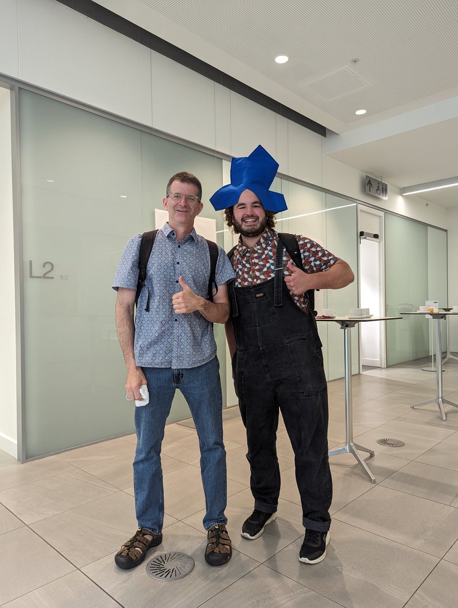 CurlyFriedMaxMH's tweet photo. My day so far at #HatFest! Got to see the legendary Sir Roger Penrose and may have taken the hat theme a little too literally... https://t.co/7kmijSxMUU