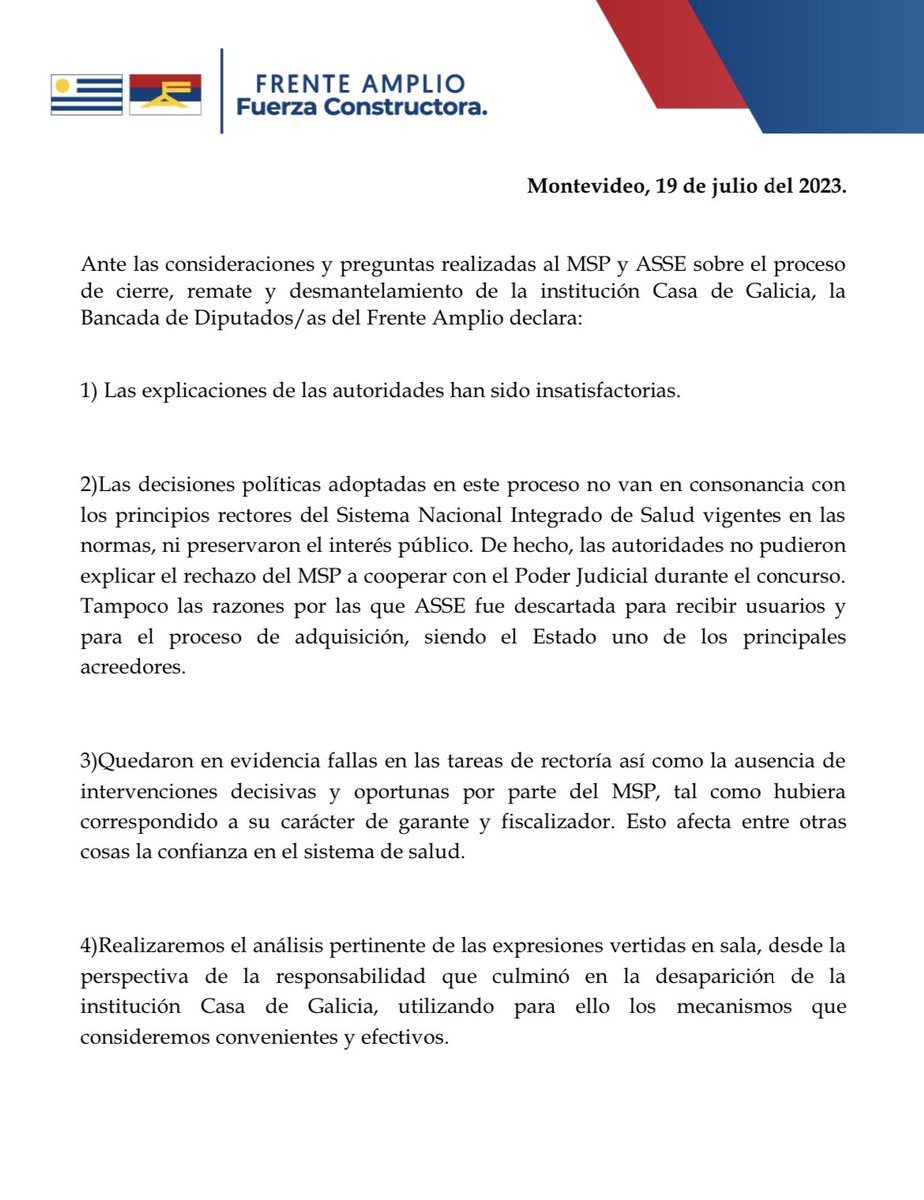 No lo pudieron explicar.

Interpelamos a la ministra de Salud Pública por uno de los peores procesos de desarme institucional en un establecimiento con la trayectoria que tenía Casa de Galicia.

Es tan preocupante la actitud omisa del gobierno que debilita la confianza en el