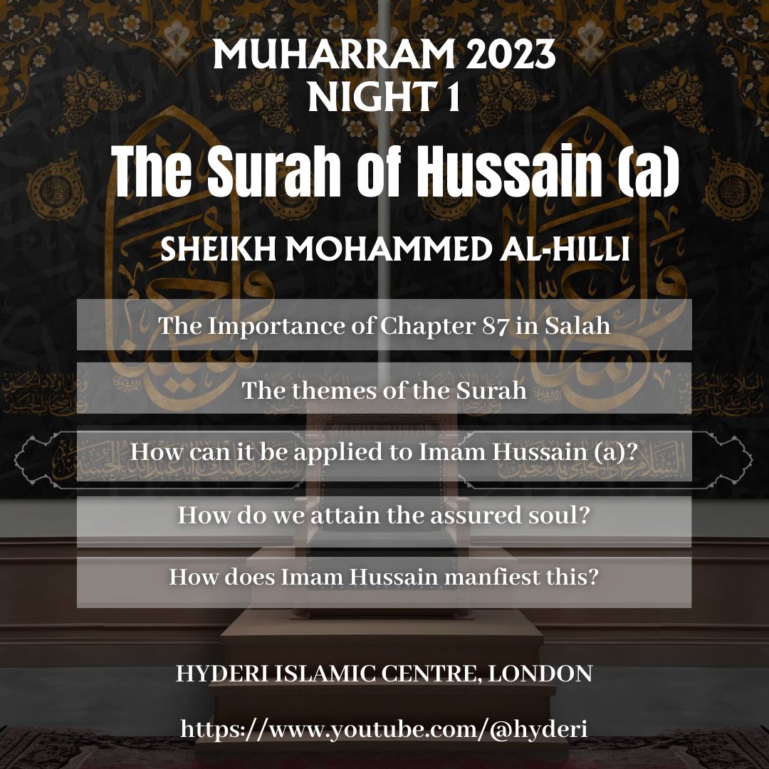 #muharram 2023 Night 1 Lecture, investigating Surah Fajr, also known as Surah of Hussain (a), and the attaining of Al-Nafs Al-Mutma'inna.  

#surahfajr #karbala

youtu.be/vLLhsfrlIrY