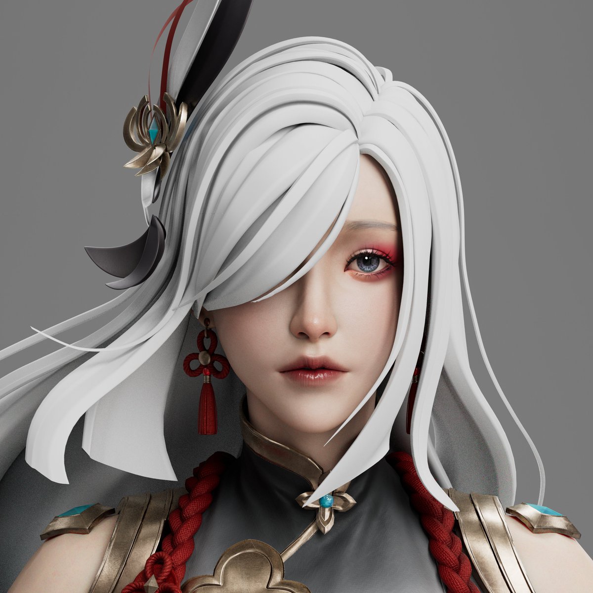 weilunart's tweet photo. Wip of our team portfolio ( we are trying to do more portfolio and get more jobs as a team
Shenhe from #GenshinImpact 
It is mainly done by my friend Zhikai, I have been helping out on the qc and overall highpoly sculpting.
Render with Arnold

#wipart #zbrush https://t.co/4tSo3ikSzM