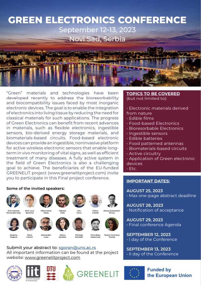 I am thrilled to announce that both Me and Firoz Babu Kadumudi  will be attending the upcoming Green Electronics Conference in Novi Sad, Serbia on September 12-13, 2023.

We are honored to have the opportunity to talk about sustainable health technology, which is one of the major